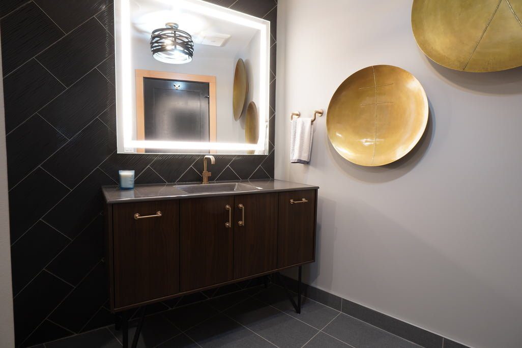 Modern bathroom design at West Lake Office — Ariana Designs Seattle