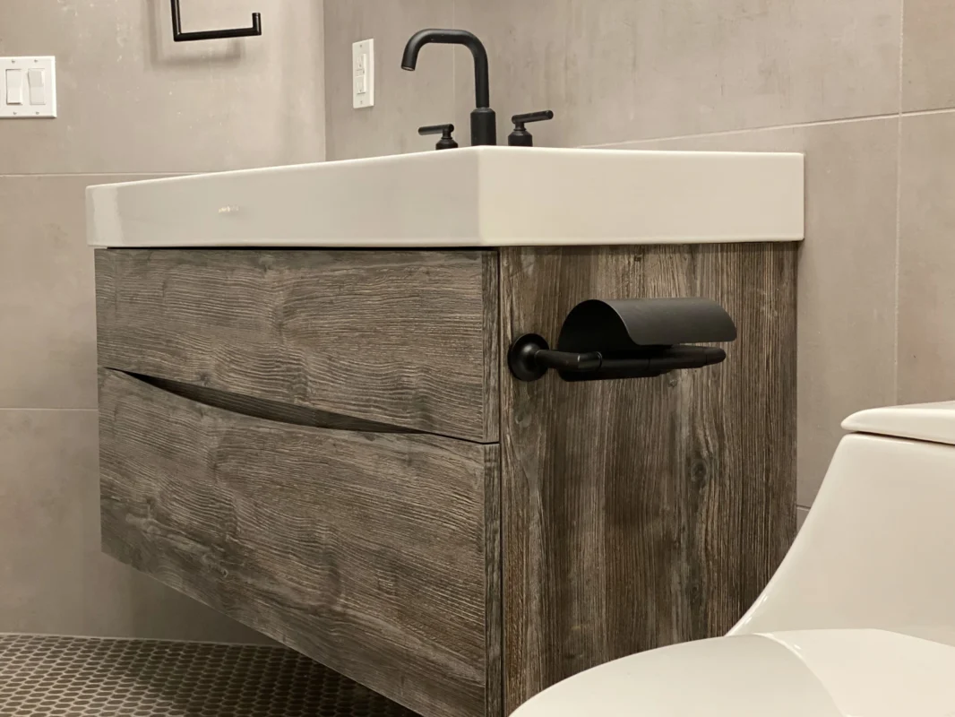 Wood vanity and contemporary toilet — Ariana Designs, Seattle