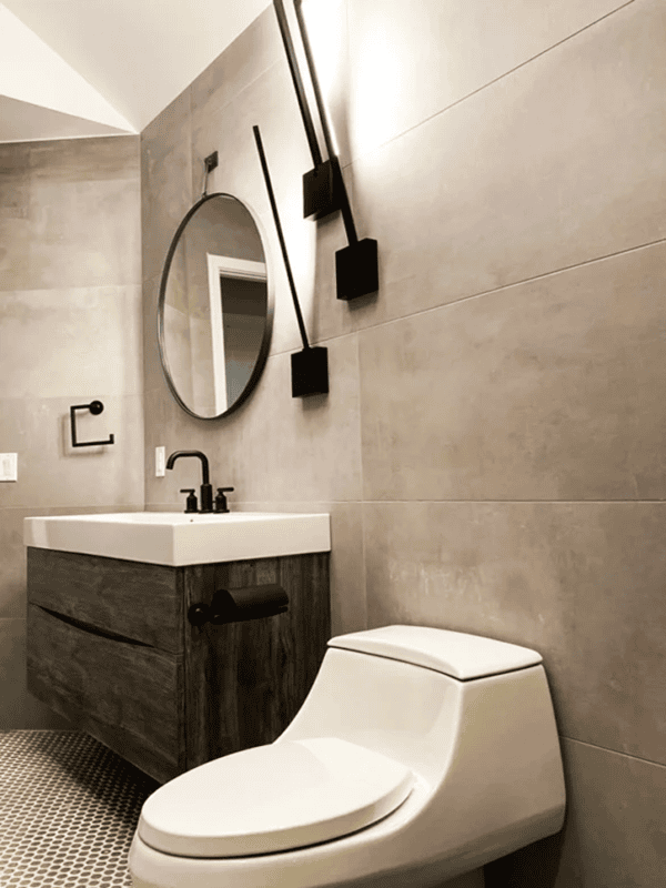 Modern sink with white finish and black accents — Ariana Designs, Seattle