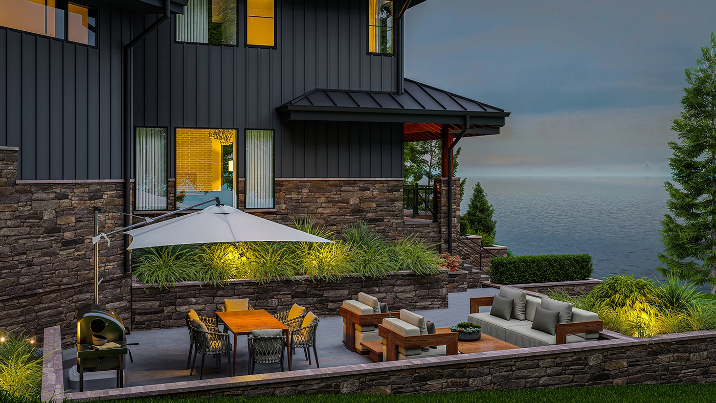 Outdoor living space lake house — Ariana Designs, Stanwood Washington