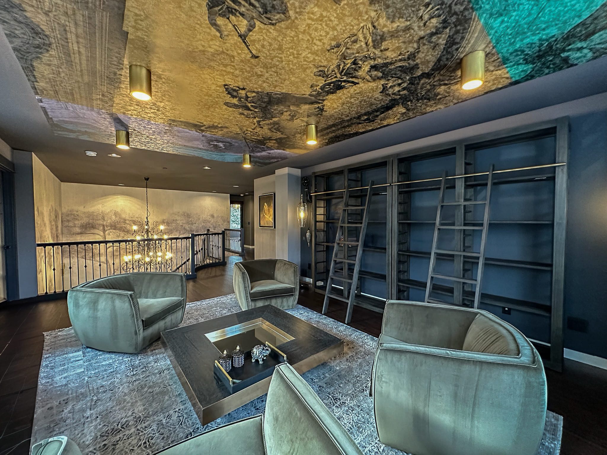 Elegant lounge with artistic ceiling murals and cozy seating — Kirkland artful library