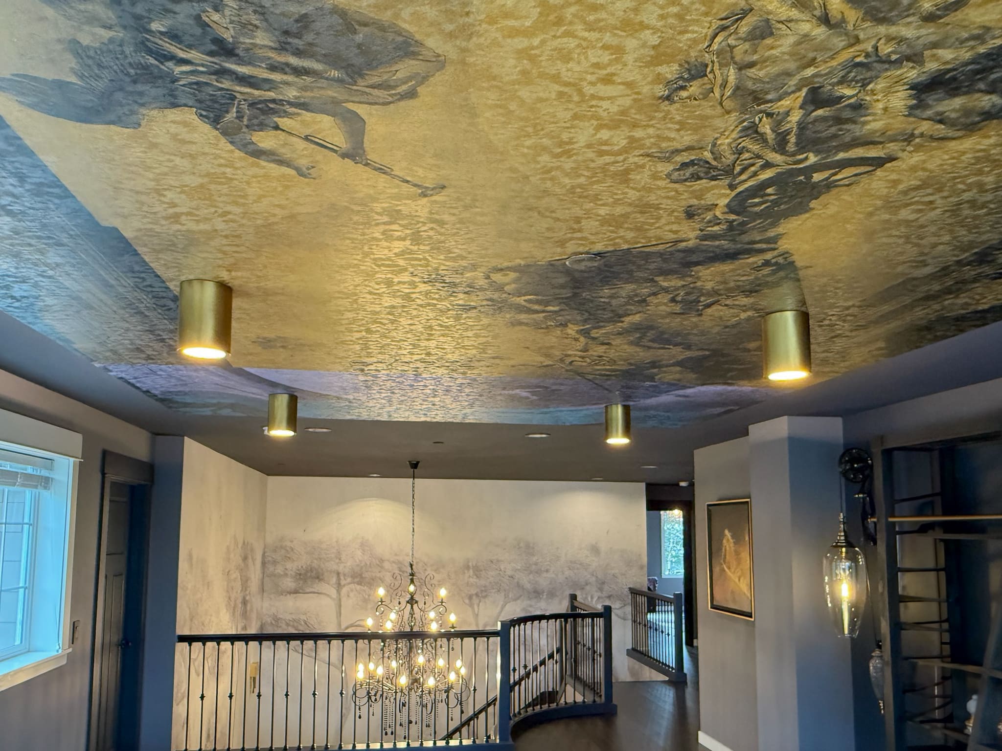 Elegant interior with mural, chandelier and refined decor — Kirkland library, Ariana Designs