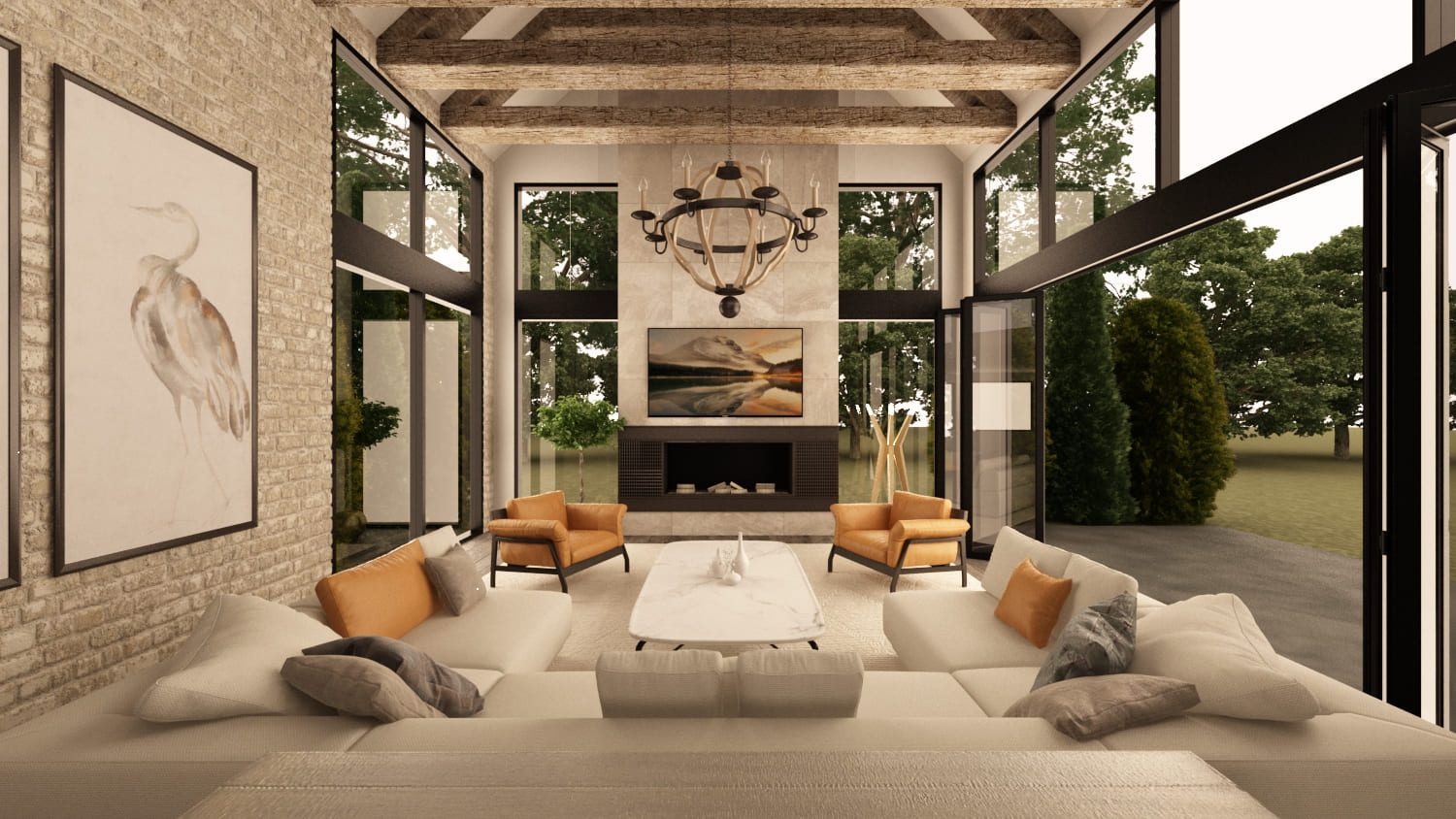 Bright and spacious living room opening to outdoor views — Fall City Home Remodel, Ariana Designs