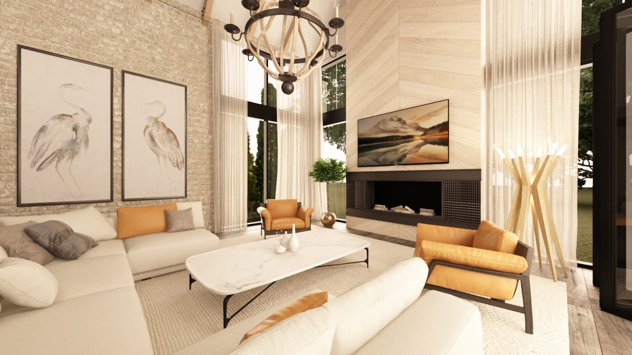 Chic living room with modern glass fireplace as focal point — Fall City Home Remodel, Ariana Designs