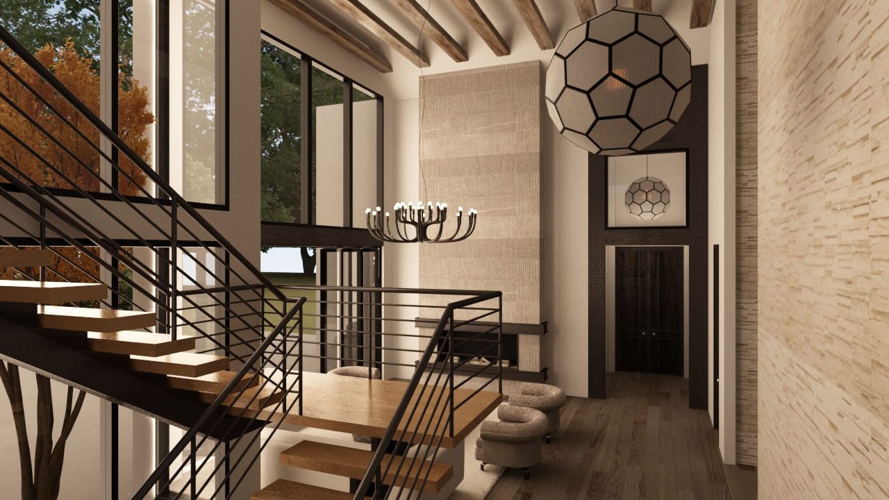 Contemporary staircase with metal railings and wood steps — Fall City Home Remodel, Ariana Designs
