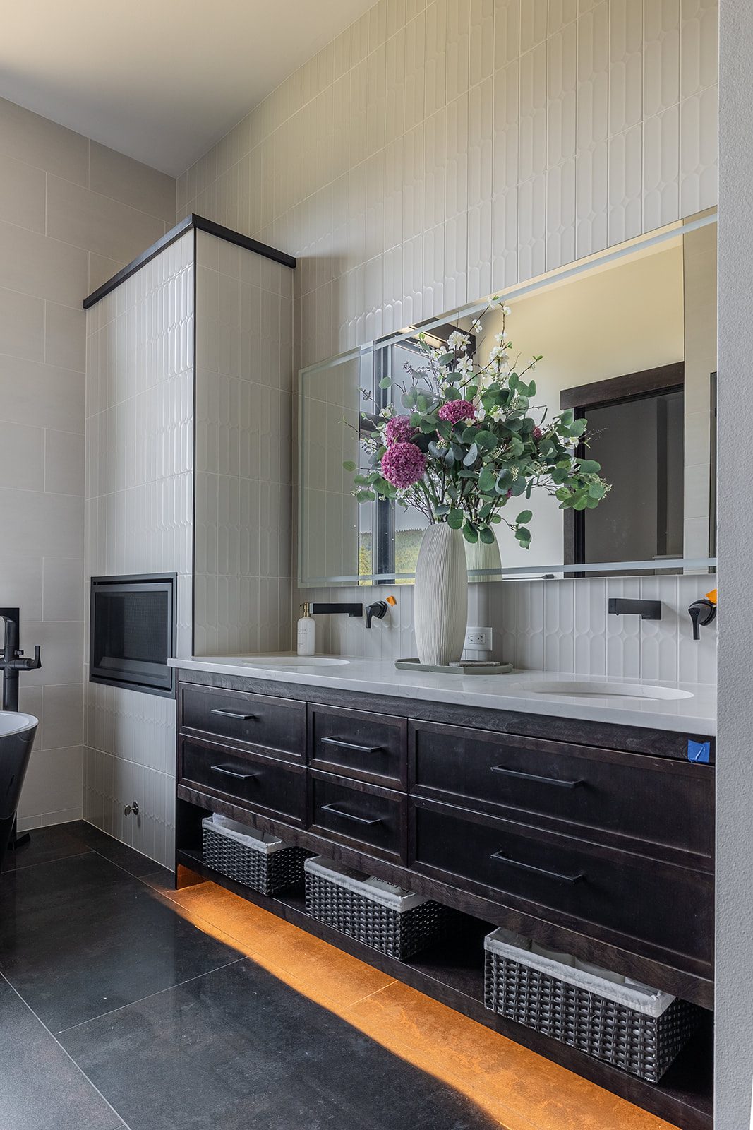 Heated LED bench detail in walk-in shower — Ariana Designs & Interiors, Suncadia