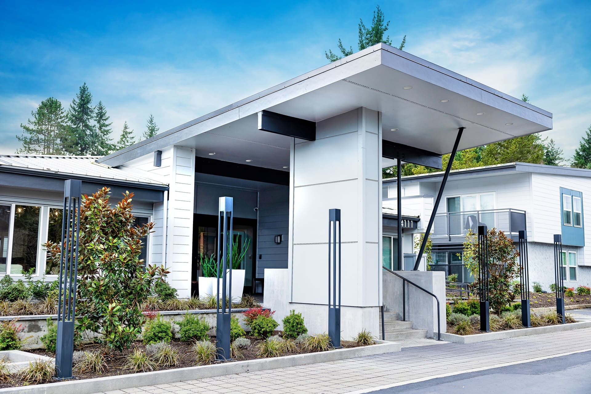 Bellevue Clubhouse side view exterior — Ariana Designs, Bellevue Washington