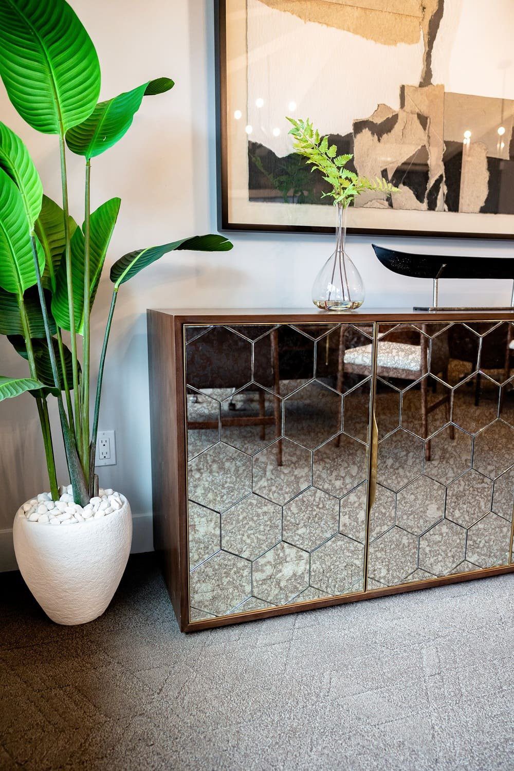 Curated sideboard and decor — Commercial Interior Design, Ariana Designs