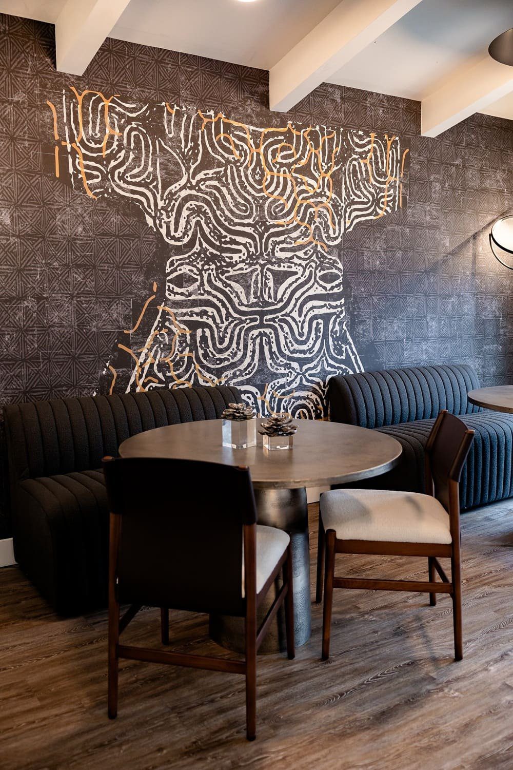 Bold graphic wallpaper installation — Commercial Lounge Bellevue, Ariana Designs