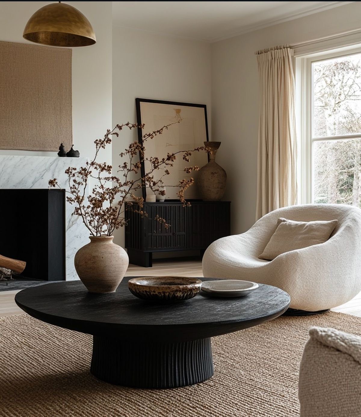Warm minimalism interior design living room in soft beige and sand tones